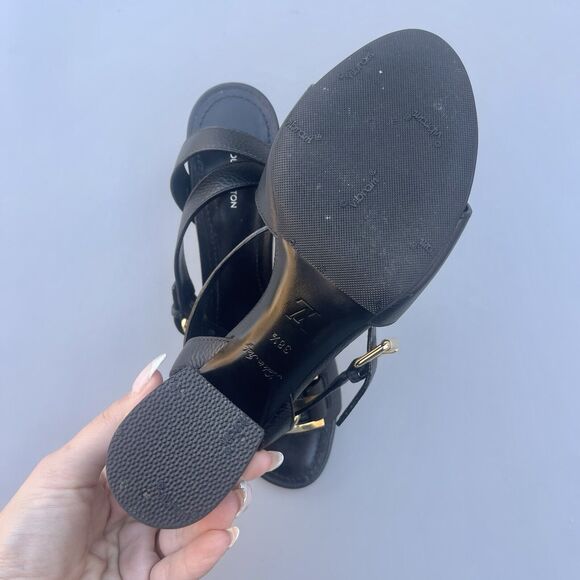 Louis Vuitton Horizon leather sandals Gold Logo Buckle Block Heels 38.5 US 8 - Picture 9 of 11